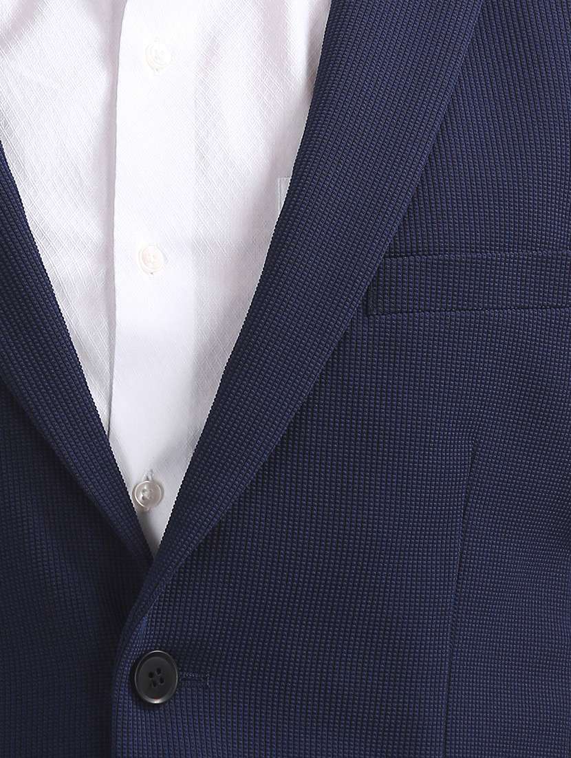 navy blue self design single breasted formal blazer - 17729730 - Standard Image - 5