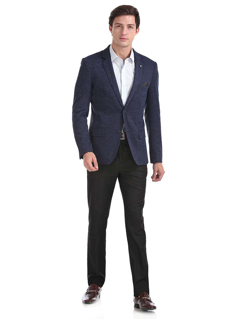 navy blue self design single breasted formal blazer - 17729759 - Standard Image - 3