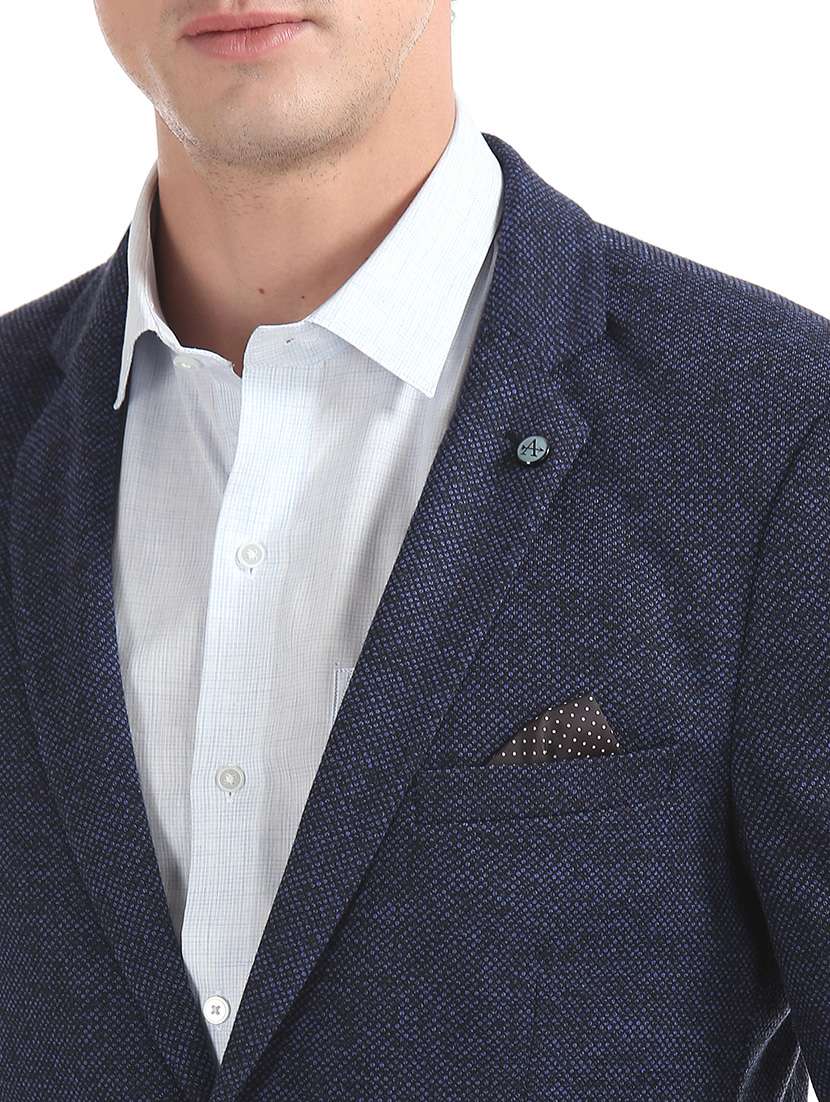 navy blue self design single breasted formal blazer - 17729759 - Standard Image - 5
