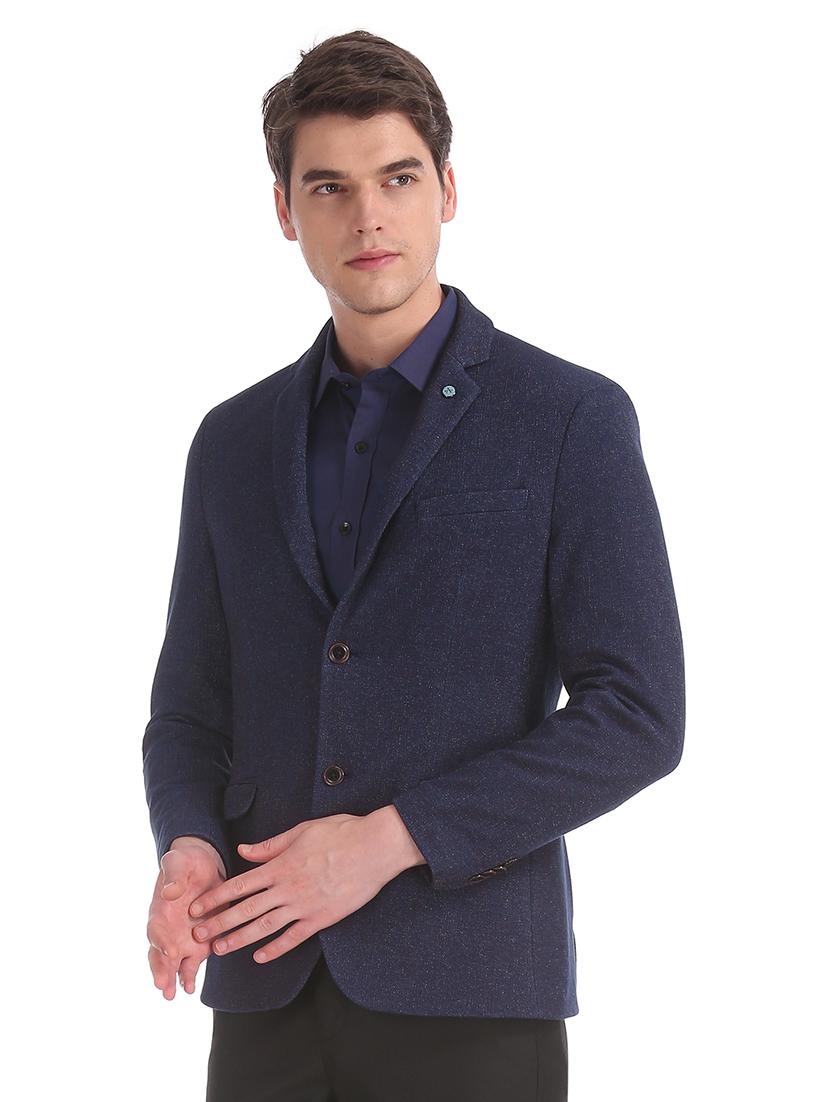 navy blue solid single breasted formal blazer - 17729769 - Zoom Image - 0