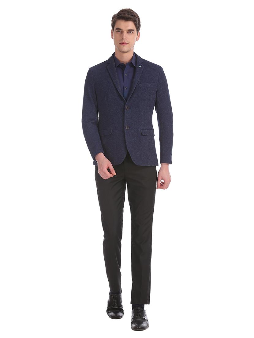 navy blue solid single breasted formal blazer - 17729769 - Standard Image - 3