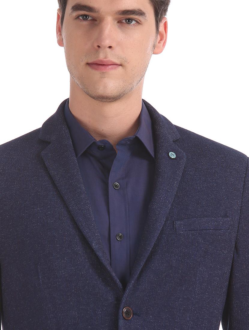 navy blue solid single breasted formal blazer - 17729769 - Standard Image - 5
