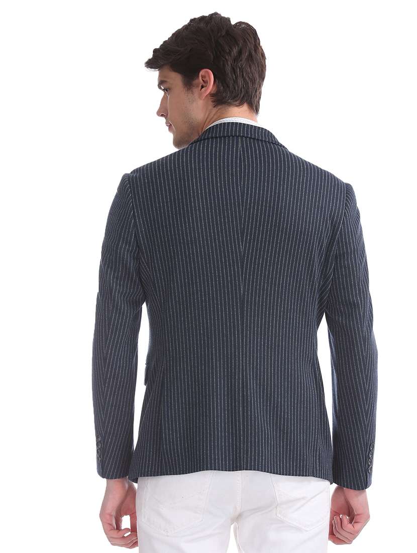 navy blue striped single breasted formal blazer - 17729771 - Standard Image - 3