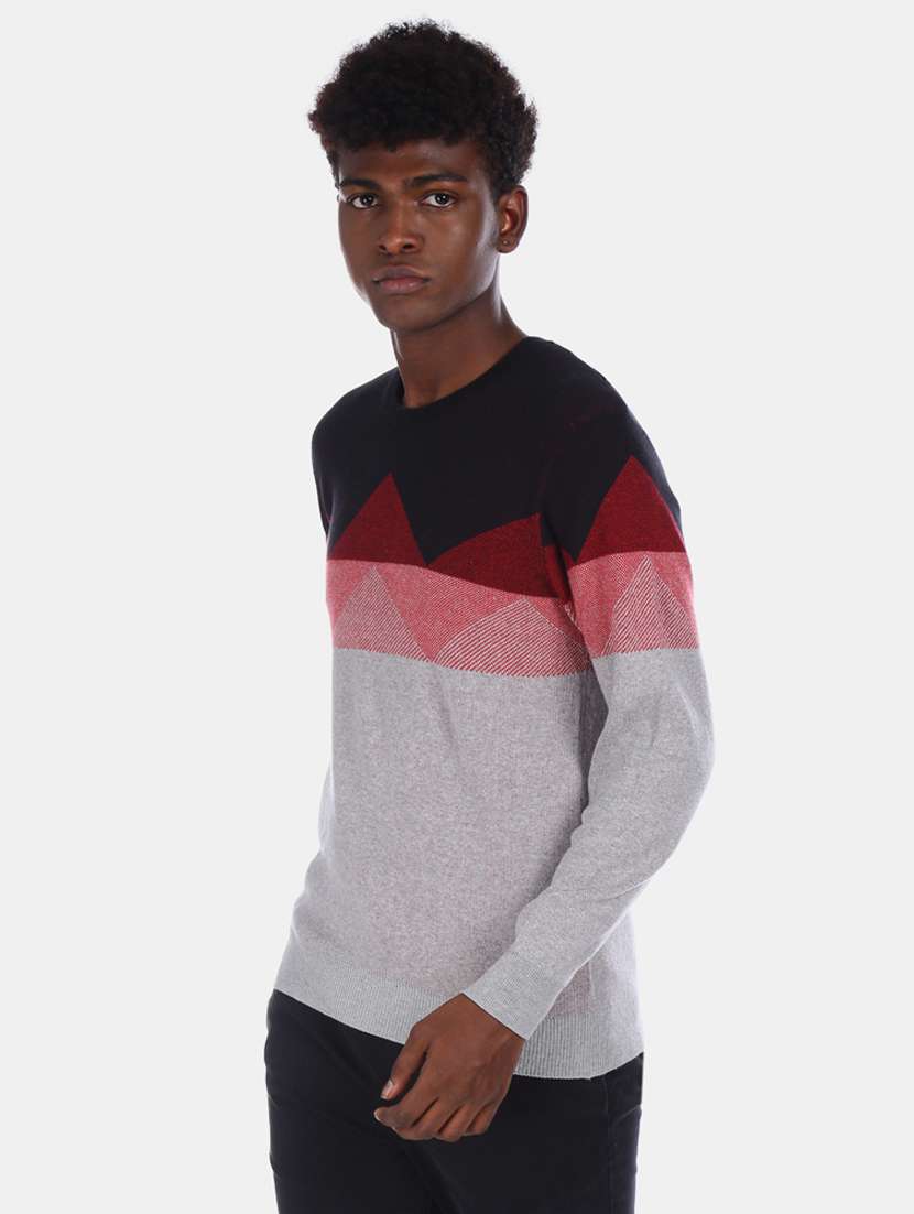 grey color block pullover