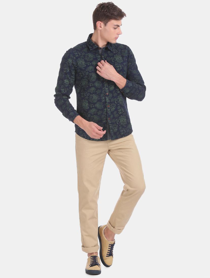 beige solid flat front casual trouser - 17730300 - Standard Image - 3