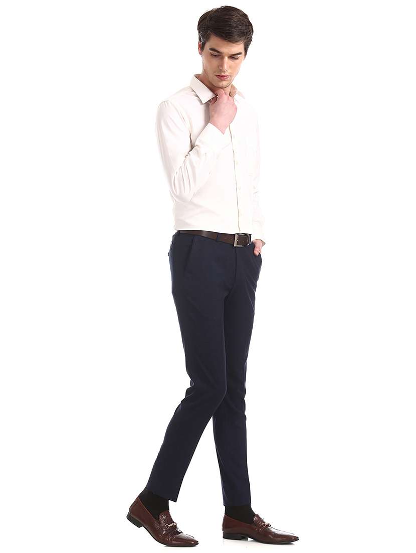 navy blue solid flat front formal trouser - 17730980 - Standard Image - 3