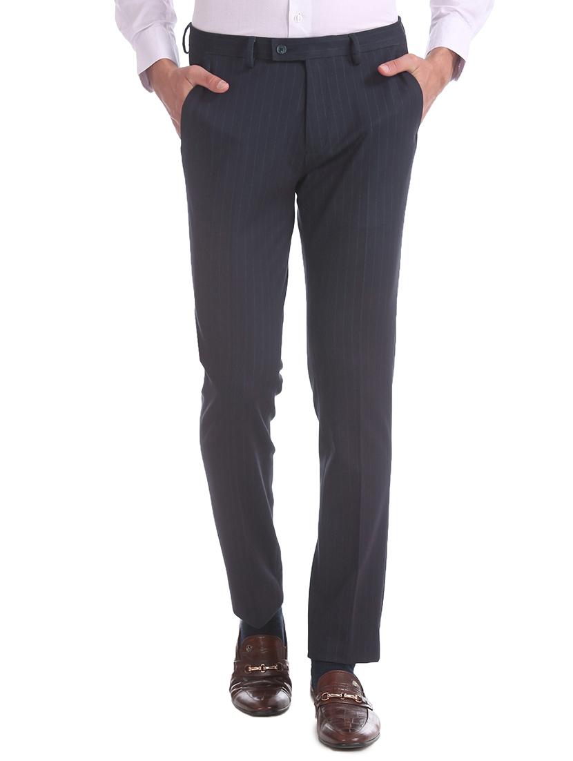 navy blue striped flat front formal trouser - 17730984 -  Zoom Image - 0
