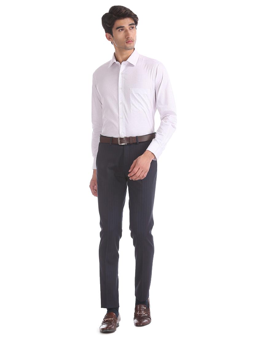 navy blue striped flat front formal trouser - 17730984 - Standard Image - 3