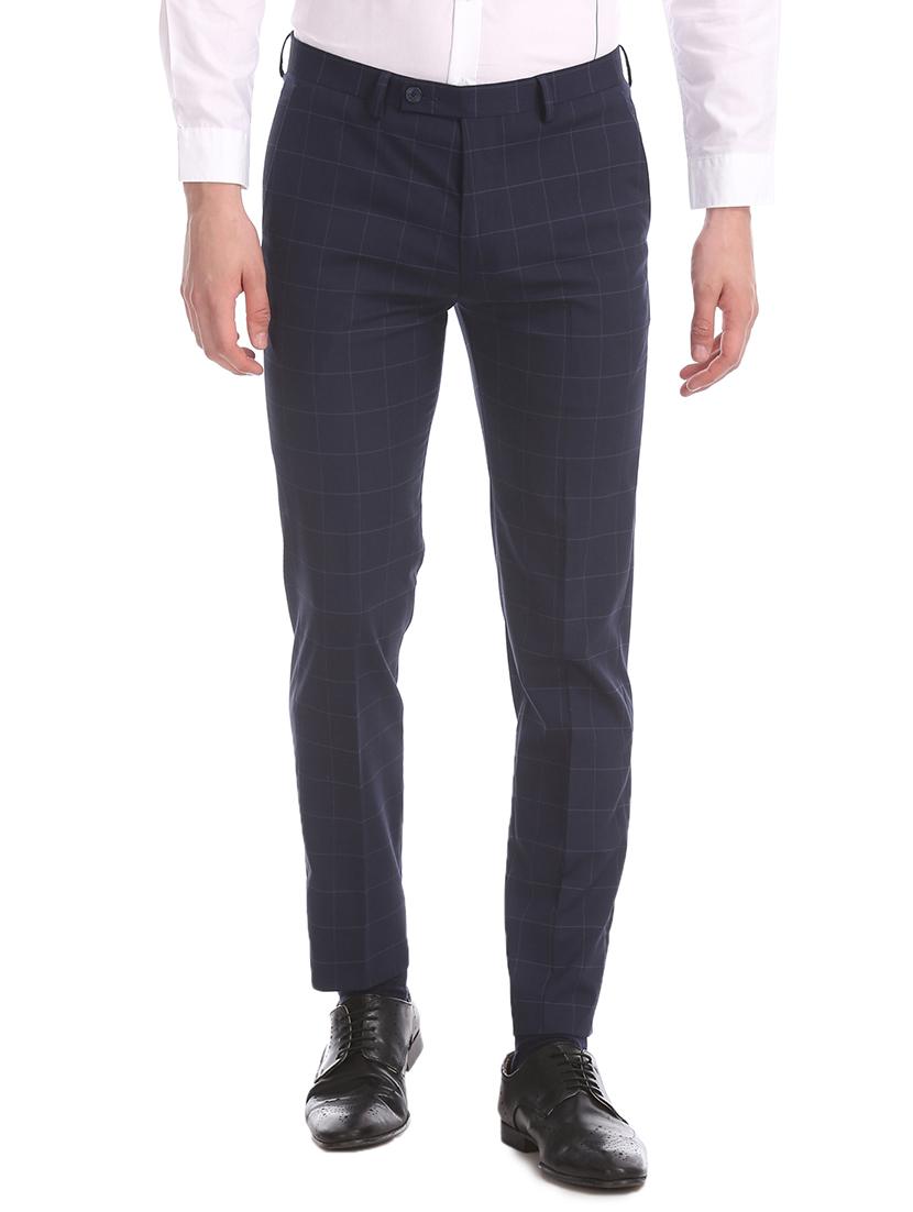 navy blue checkered flat front formal trouser - 17731007 - Zoom Image - 0
