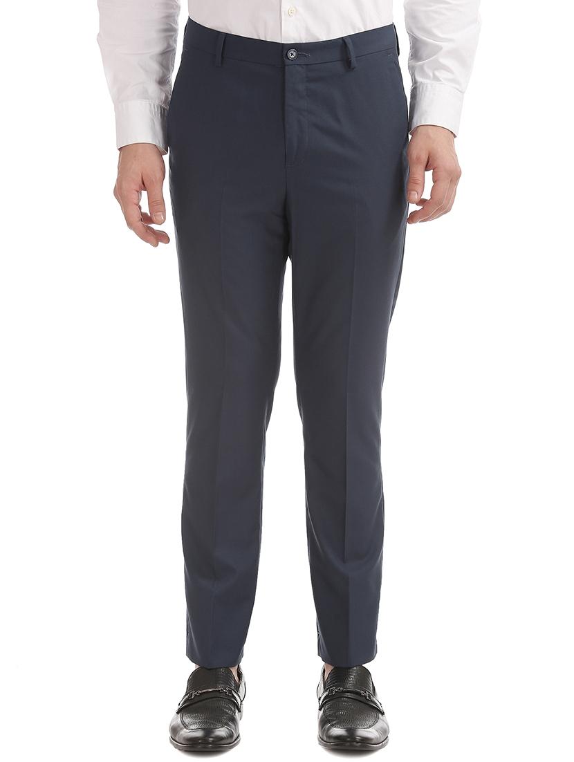 navy blue solid flat front formal trouser - 17731017 -  Zoom Image - 0