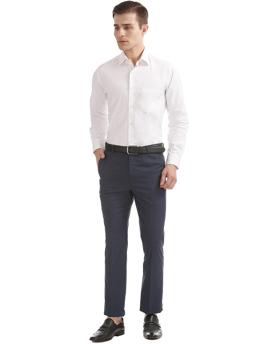 navy blue solid flat front formal trouser - 17731017 - Standard Image - 3