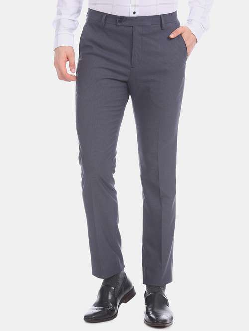 navy blue textured flat front formal trouser - 17731200 - Standard Image - 0