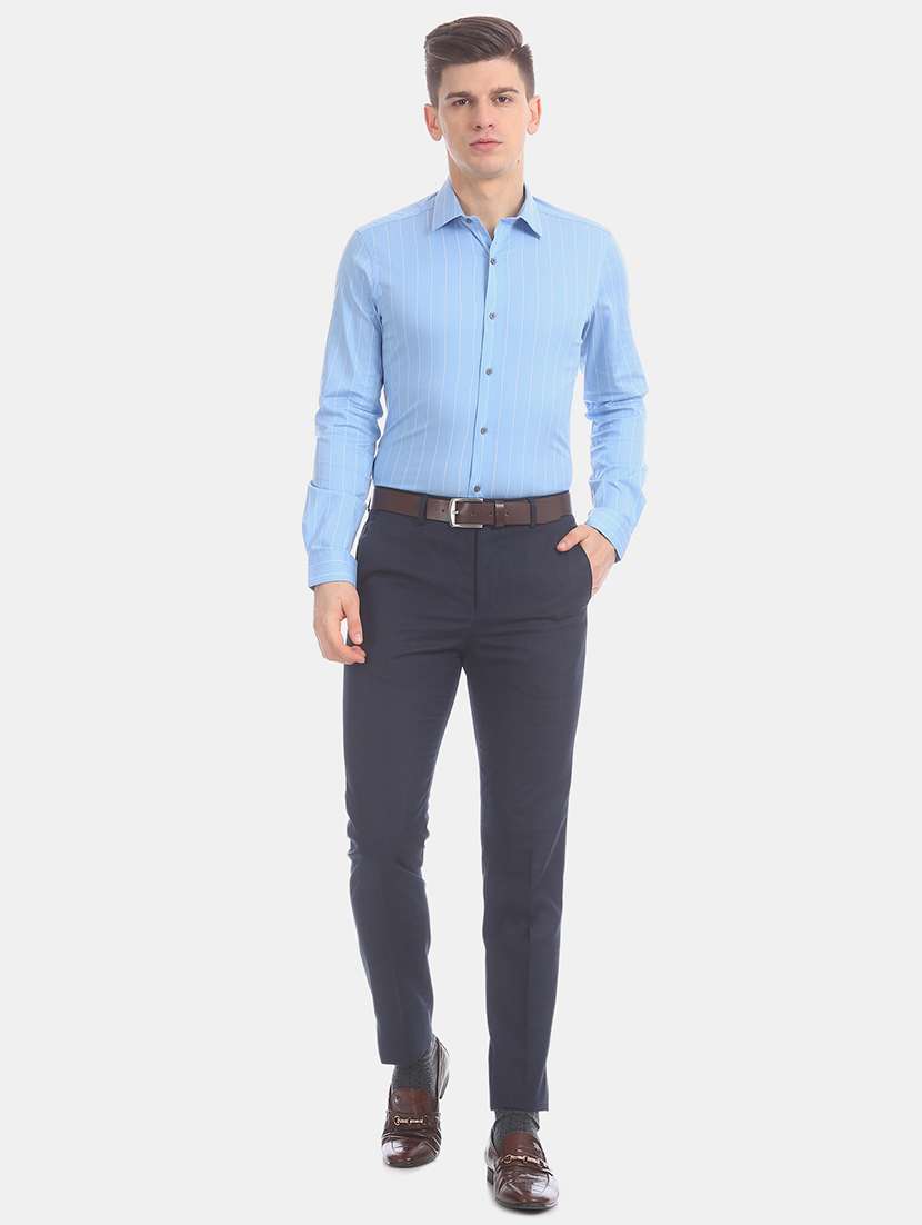 navy blue checkered flat front formal trouser - 17731206 -  Standard Image - 3