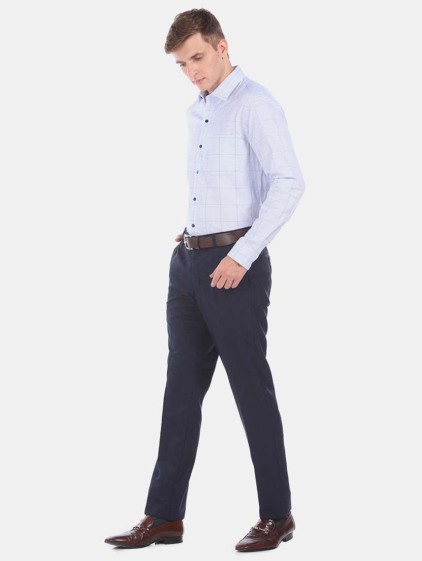 navy blue checkered flat front formal trouser - 17731207 -  Standard Image - 3