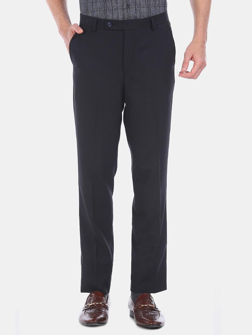 navy blue solid flat front formal trouser - 17731212 - Zoom Image - 0