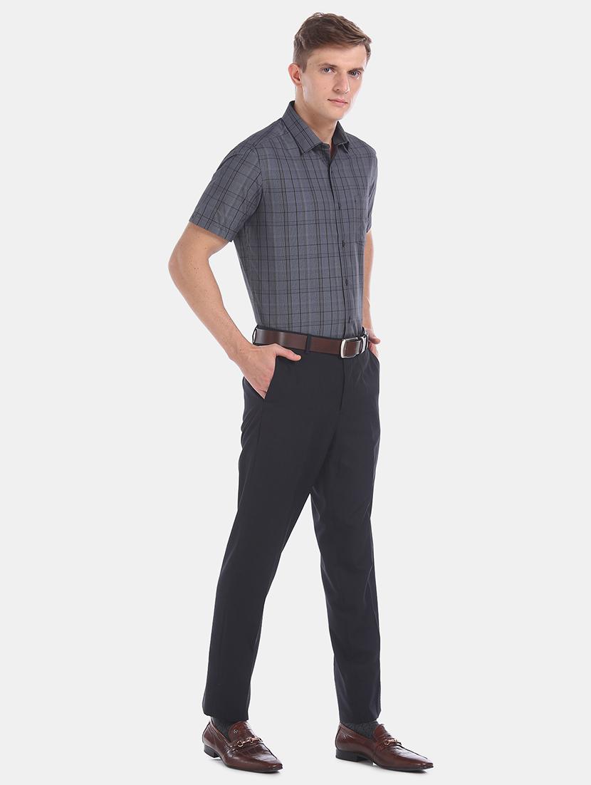 navy blue solid flat front formal trouser - 17731212 - Standard Image - 3