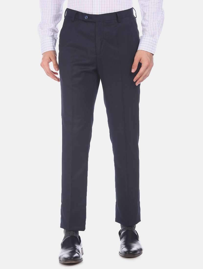 navy blue solid flat front formal trouser - 17731214 -  Zoom Image - 0