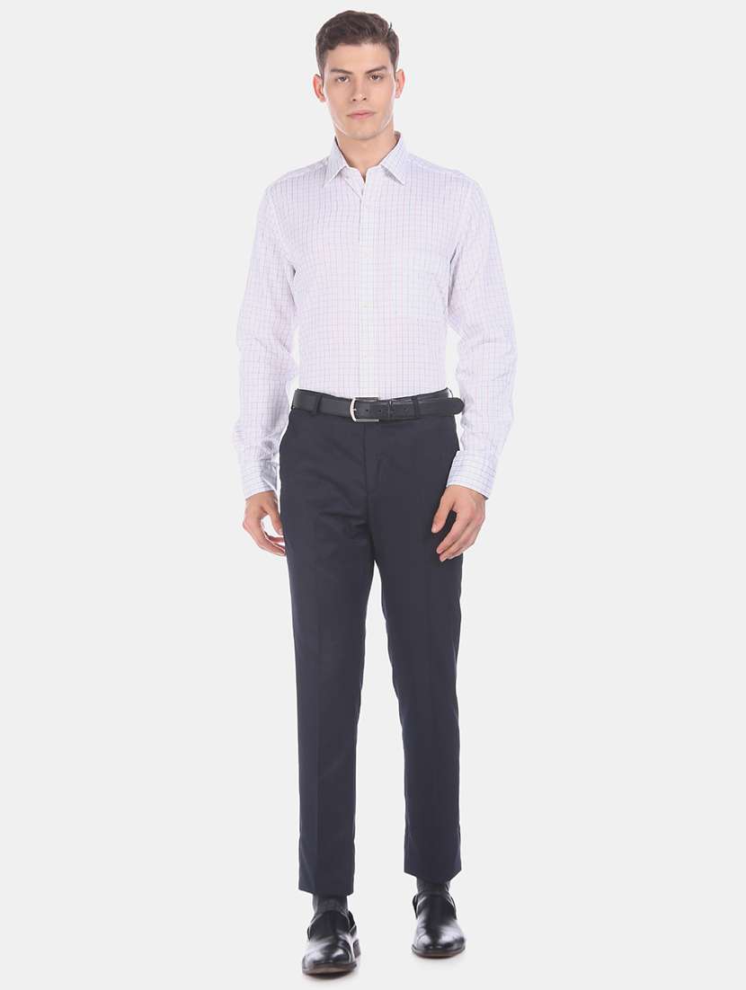 navy blue solid flat front formal trouser - 17731214 - Standard Image - 3