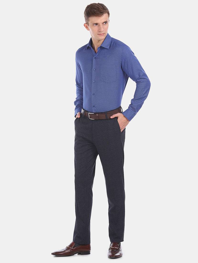 navy blue textured flat front formal trouser - 17731220 - Standard Image - 3