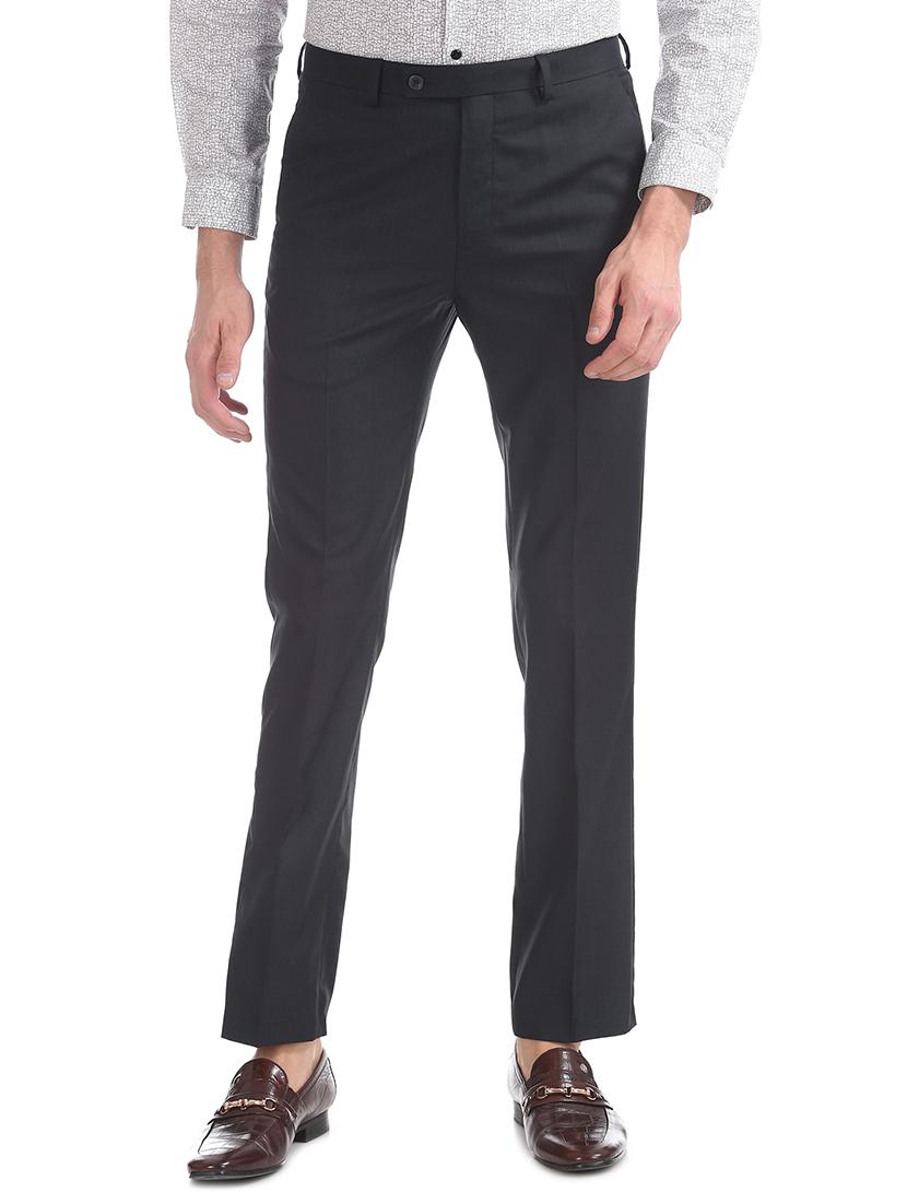 navy blue solid flat front formal trouser - 17731282 -  Zoom Image - 0