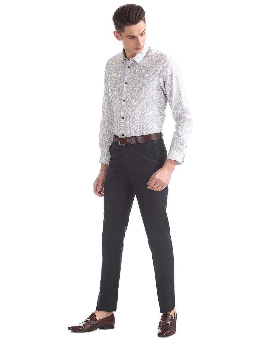 navy blue solid flat front formal trouser - 17731282 - Standard Image - 3