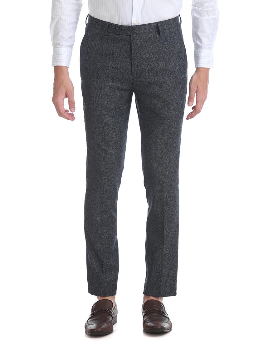 navy blue textured flat front formal trouser - 17731322 -  Zoom Image - 0