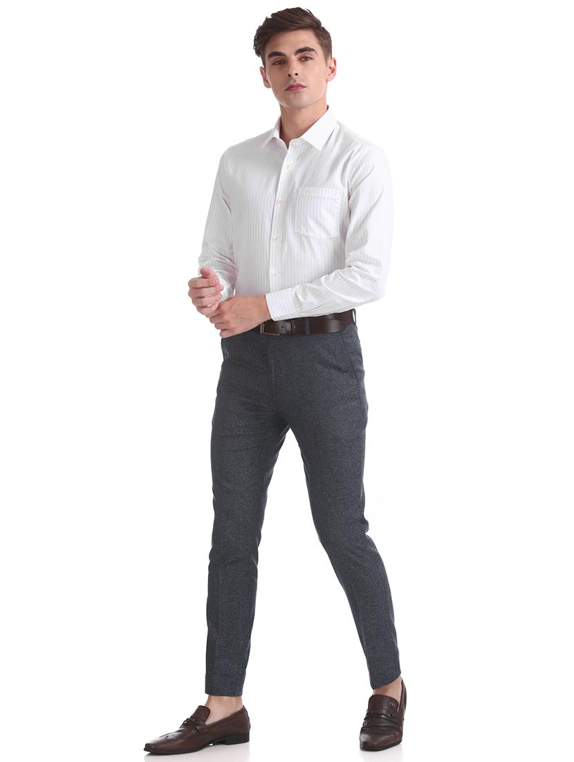 navy blue textured flat front formal trouser - 17731322 - Standard Image - 3