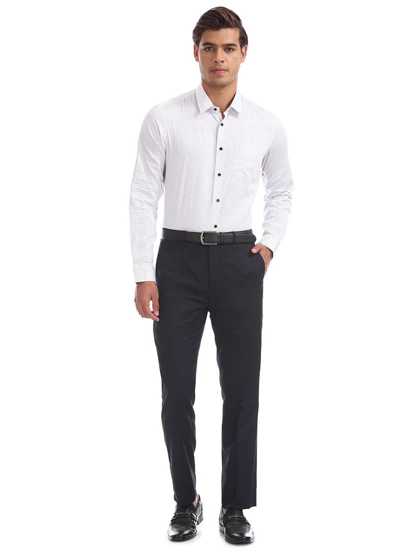 navy blue solid flat front formal trouser - 17731391 -  Standard Image - 3