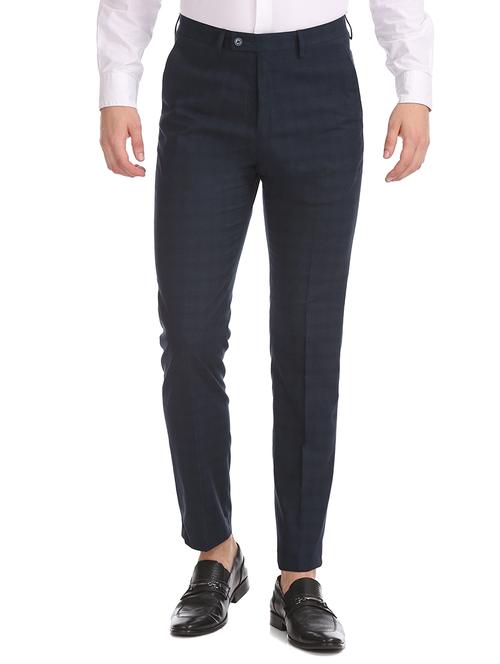 navy blue checkered flat front formal trouser - 17731420 -  Standard Image - 0