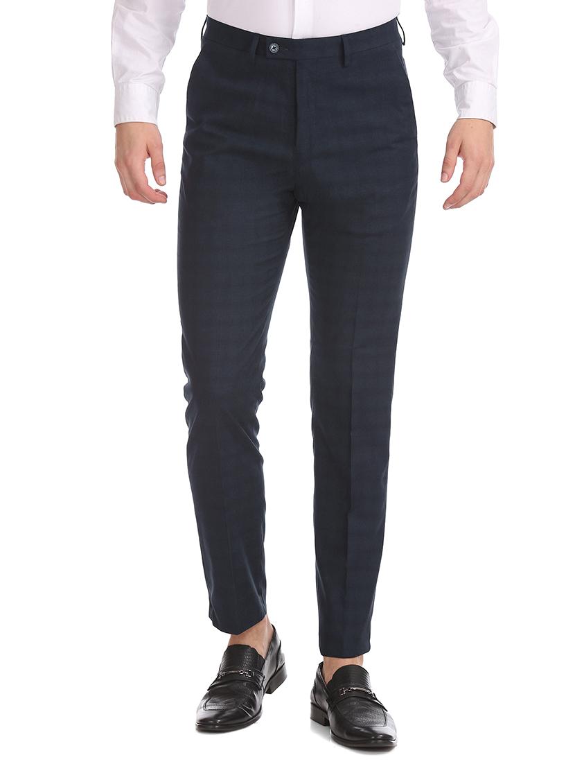 navy blue checkered flat front formal trouser - 17731420 -  Zoom Image - 0