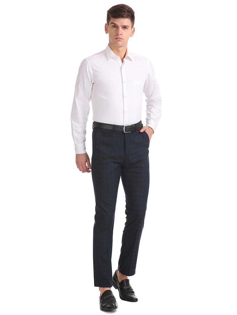 navy blue checkered flat front formal trouser - 17731420 - Standard Image - 3