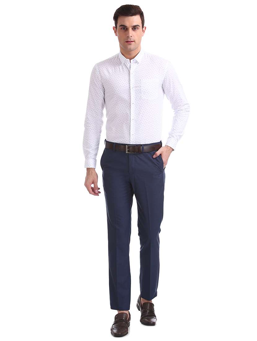 navy blue striped flat front formal trouser - 17731434 - Standard Image - 3