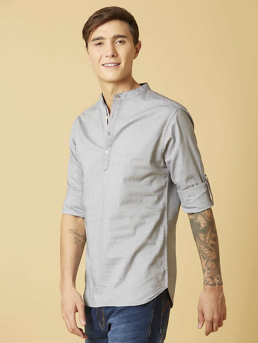 grey solid casual shirt - 17732217 -  Standard Image - 3