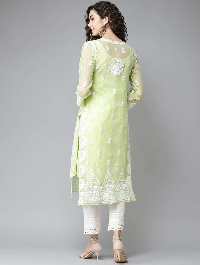 ada hand-embroidered green chikankari straight kurta - 17732552 -  Standard Image - 3