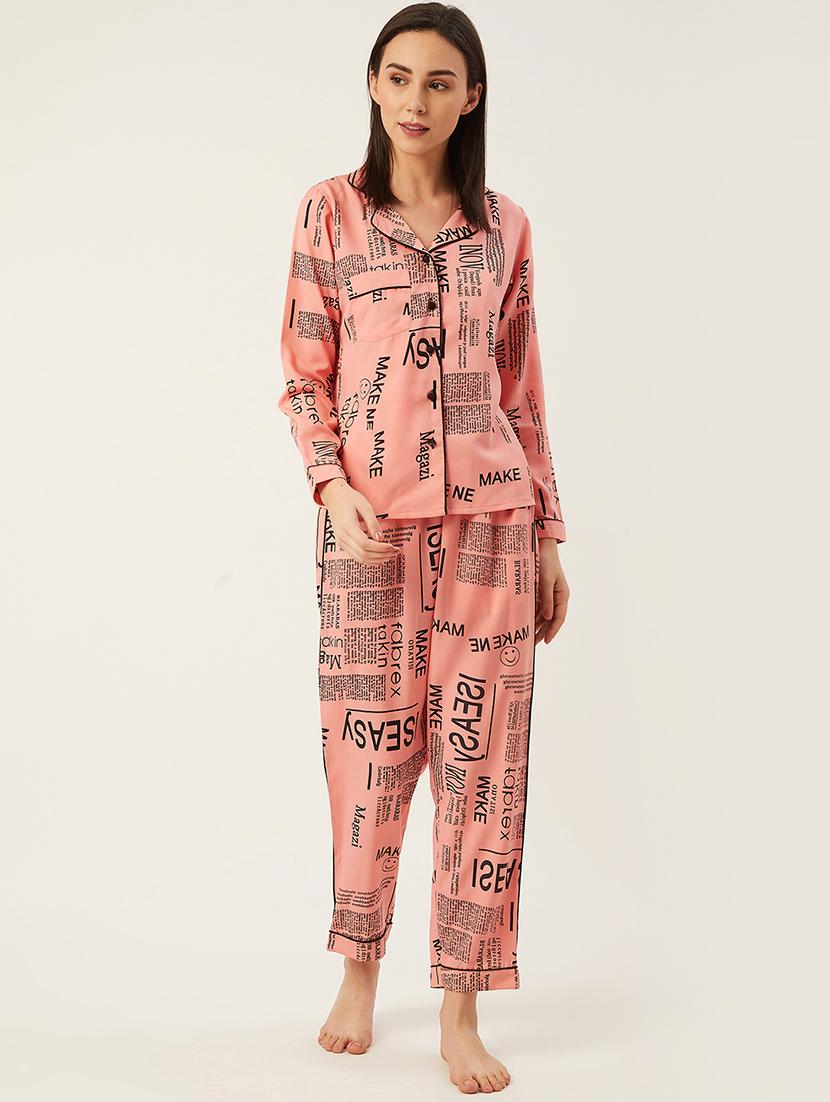 orange printed nightwear pajama set  - 17732927 -  Zoom Image - 0