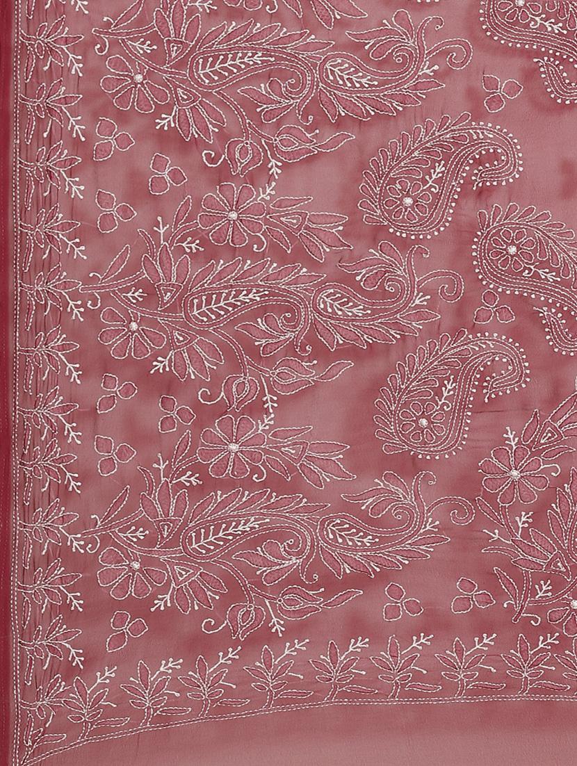 ada hand-embroidered maroon chikankari saree with blouse - 17733145 -  Standard Image - 3