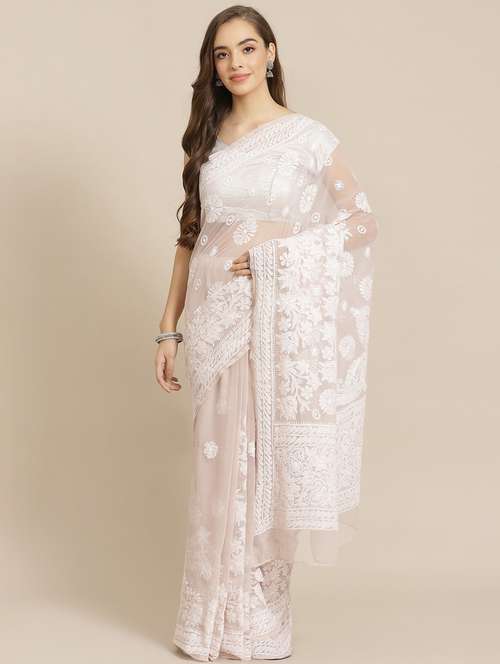 ada hand-embroidered beige chikankari saree with blouse - 17733149 -  Standard Image - 0