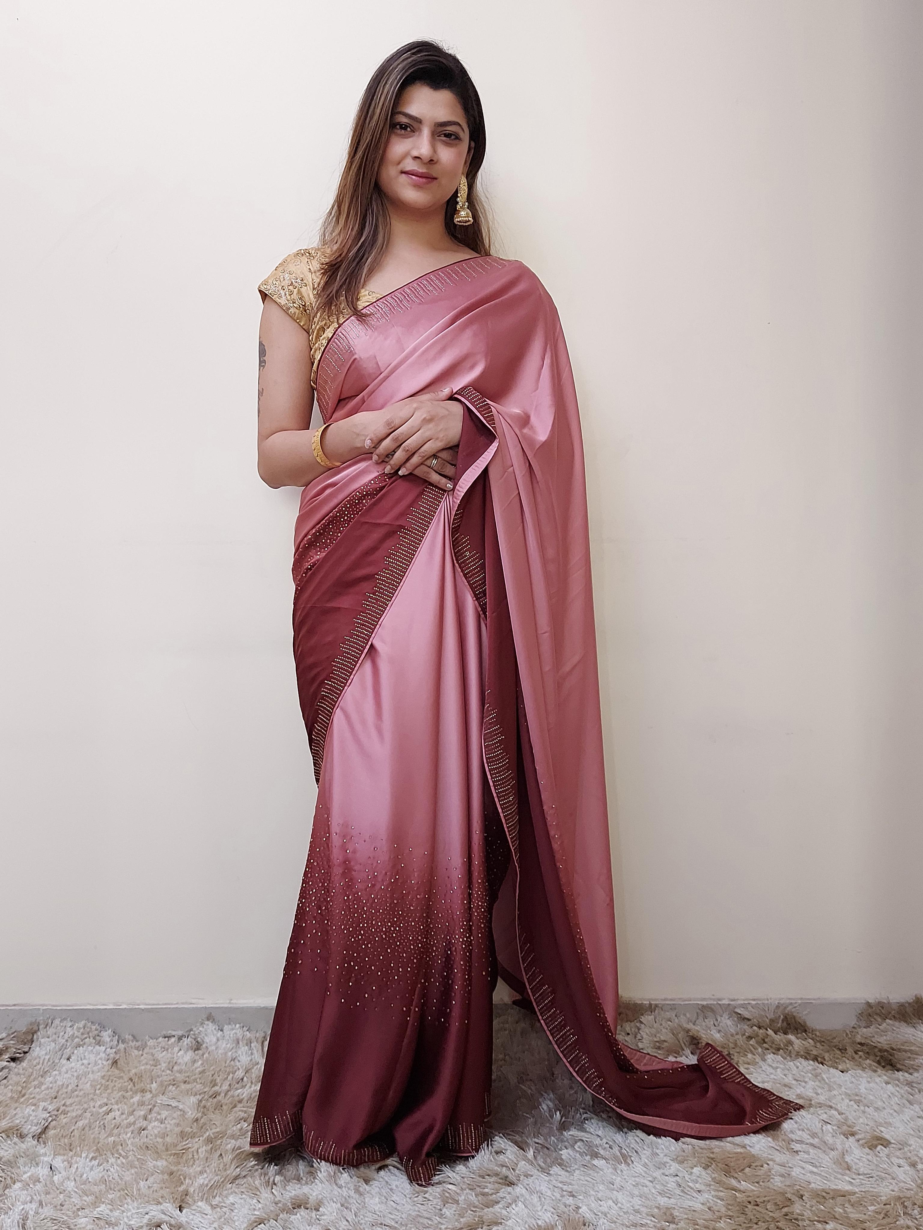old rose swaroski work saree  - 17733684 -  Zoom Image - 0