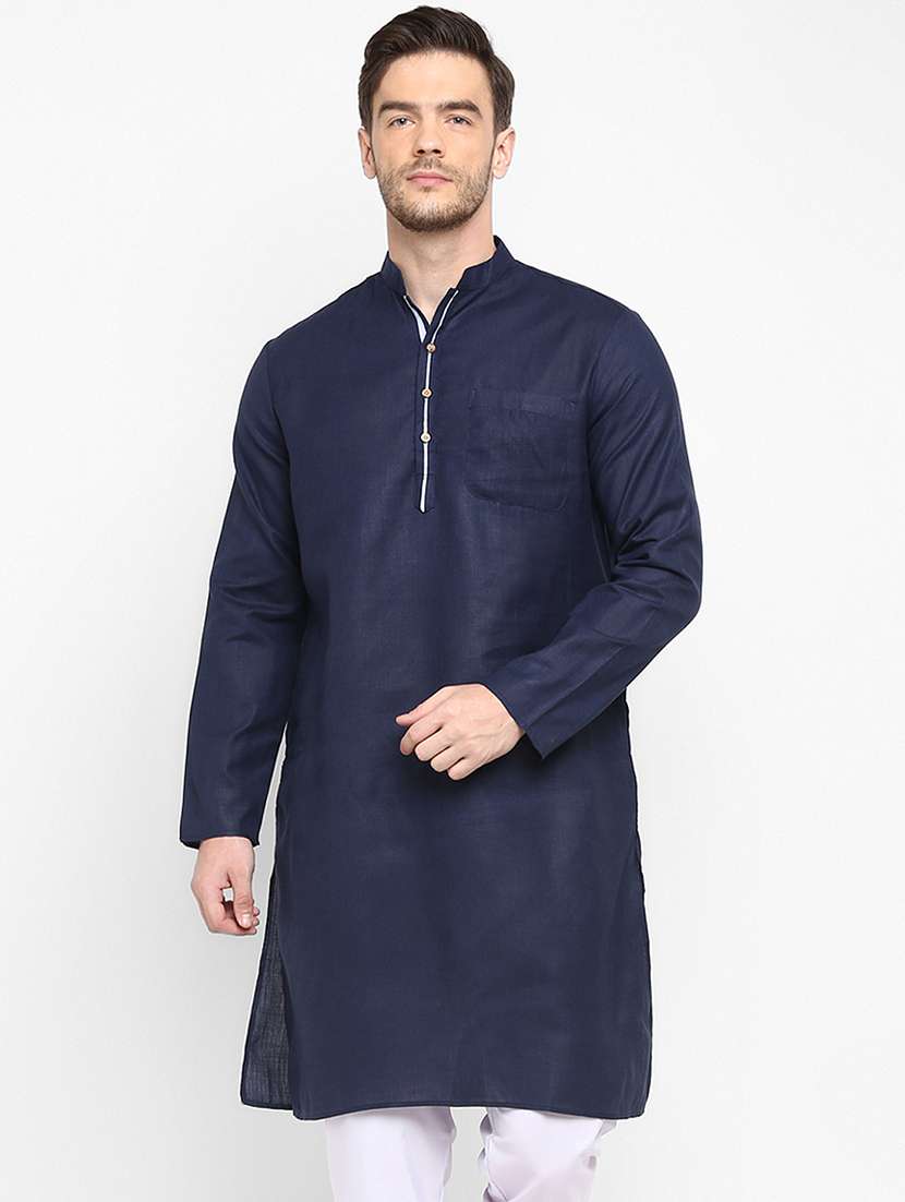 navy blue solid long kurta