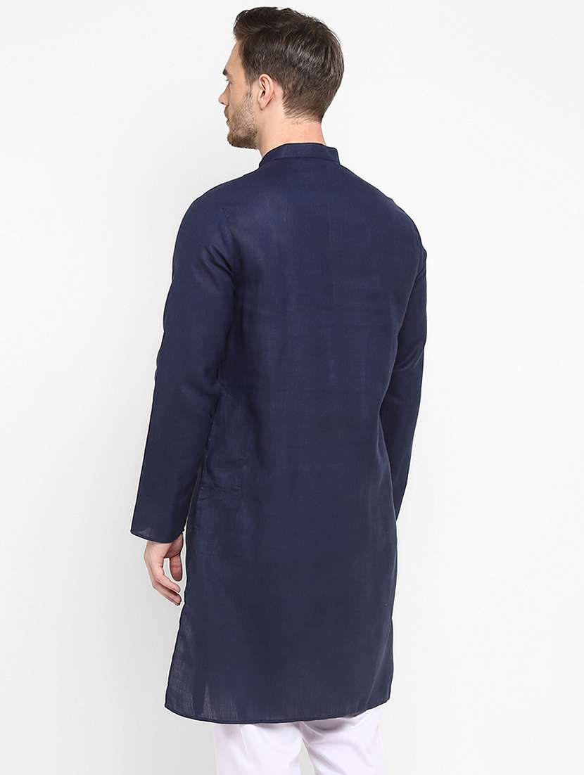navy blue solid long kurta - 17733690 -  Standard Image - 3