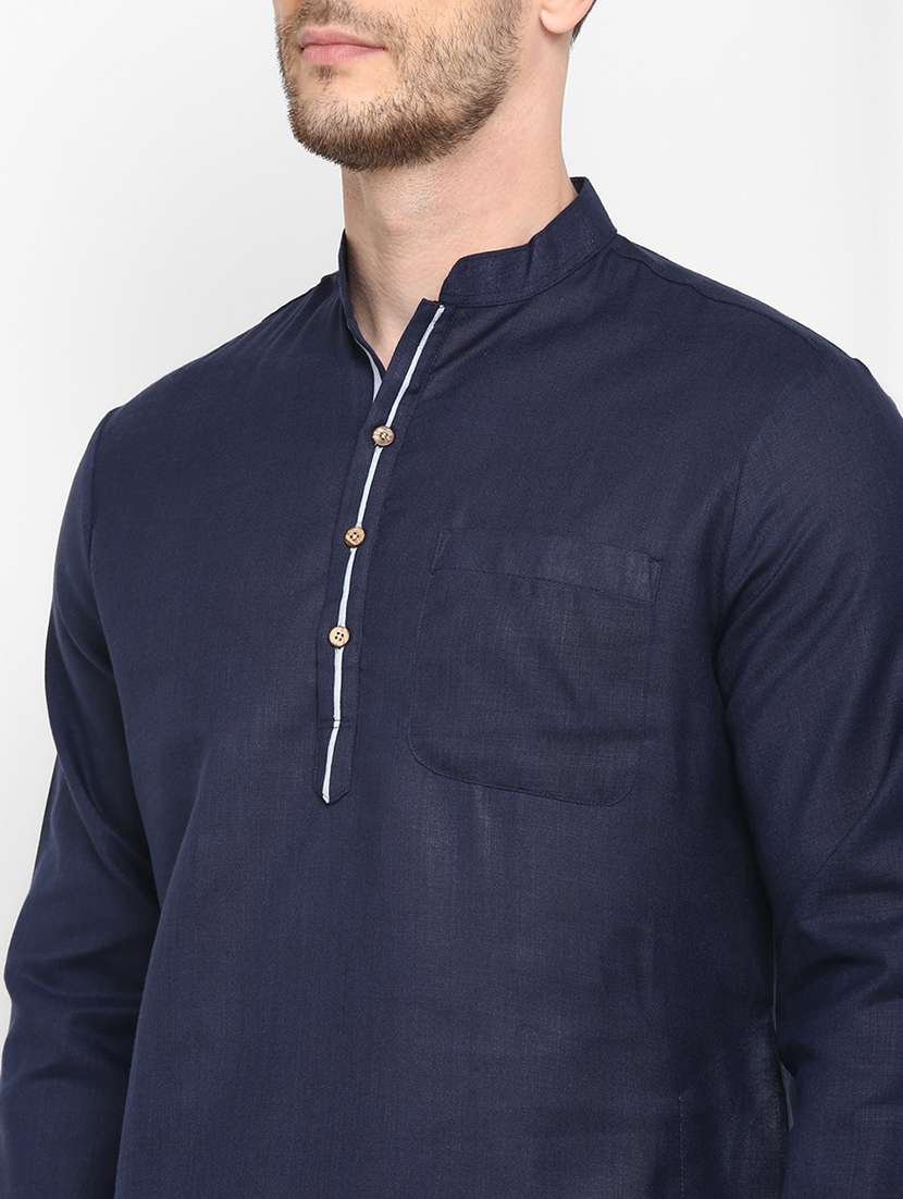 navy blue solid long kurta - 17733690 -  Standard Image - 5