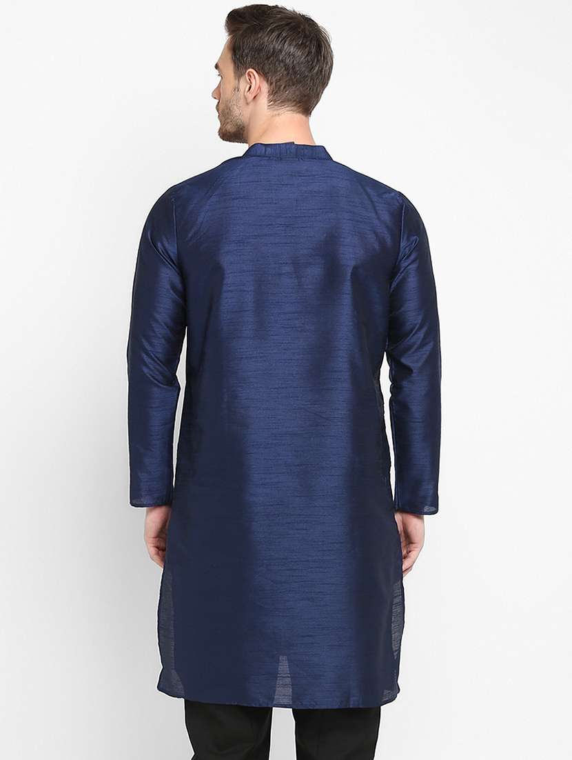 navy blue solid dupion long kurta - 17733691 -  Standard Image - 3