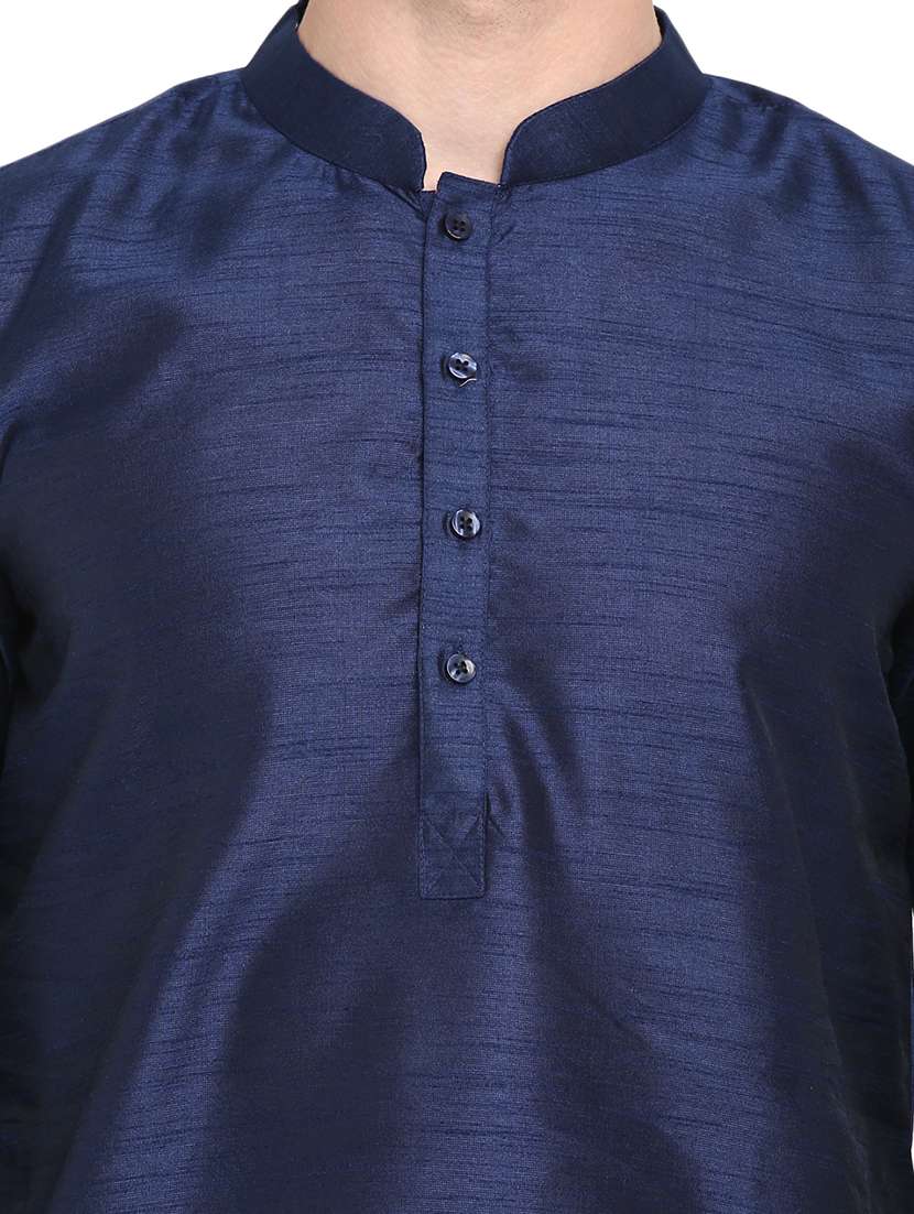 navy blue solid dupion long kurta - 17733691 -  Standard Image - 5
