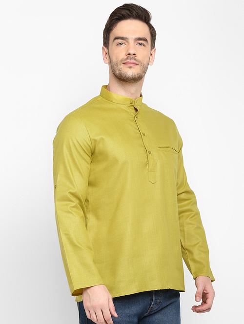 olive green solid short kurta - 17733693 - Standard Image - 0