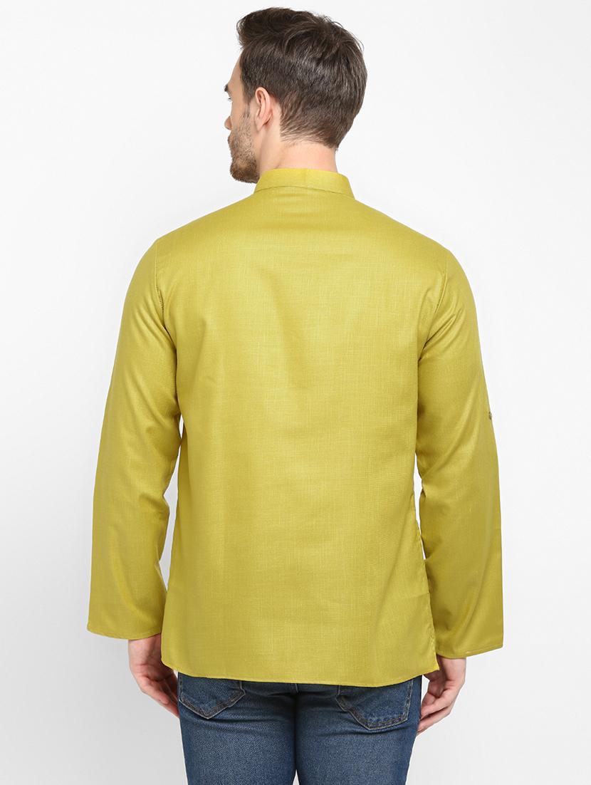 olive green solid short kurta - 17733693 - Standard Image - 3