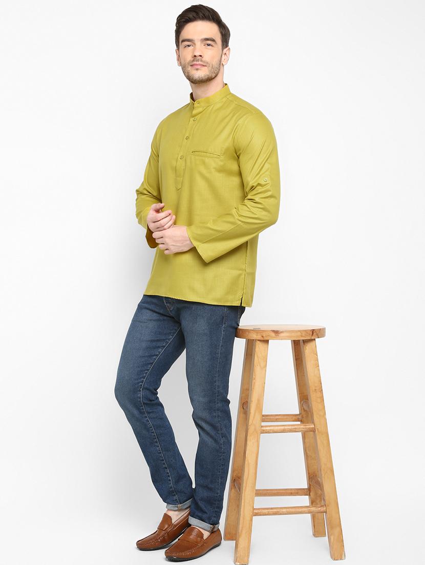 olive green solid short kurta - 17733693 - Standard Image - 5