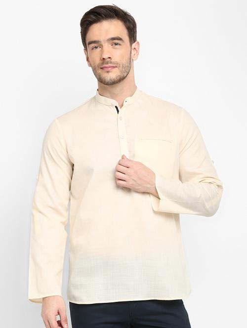 cream solid short kurta - 17733698 - Standard Image - 0