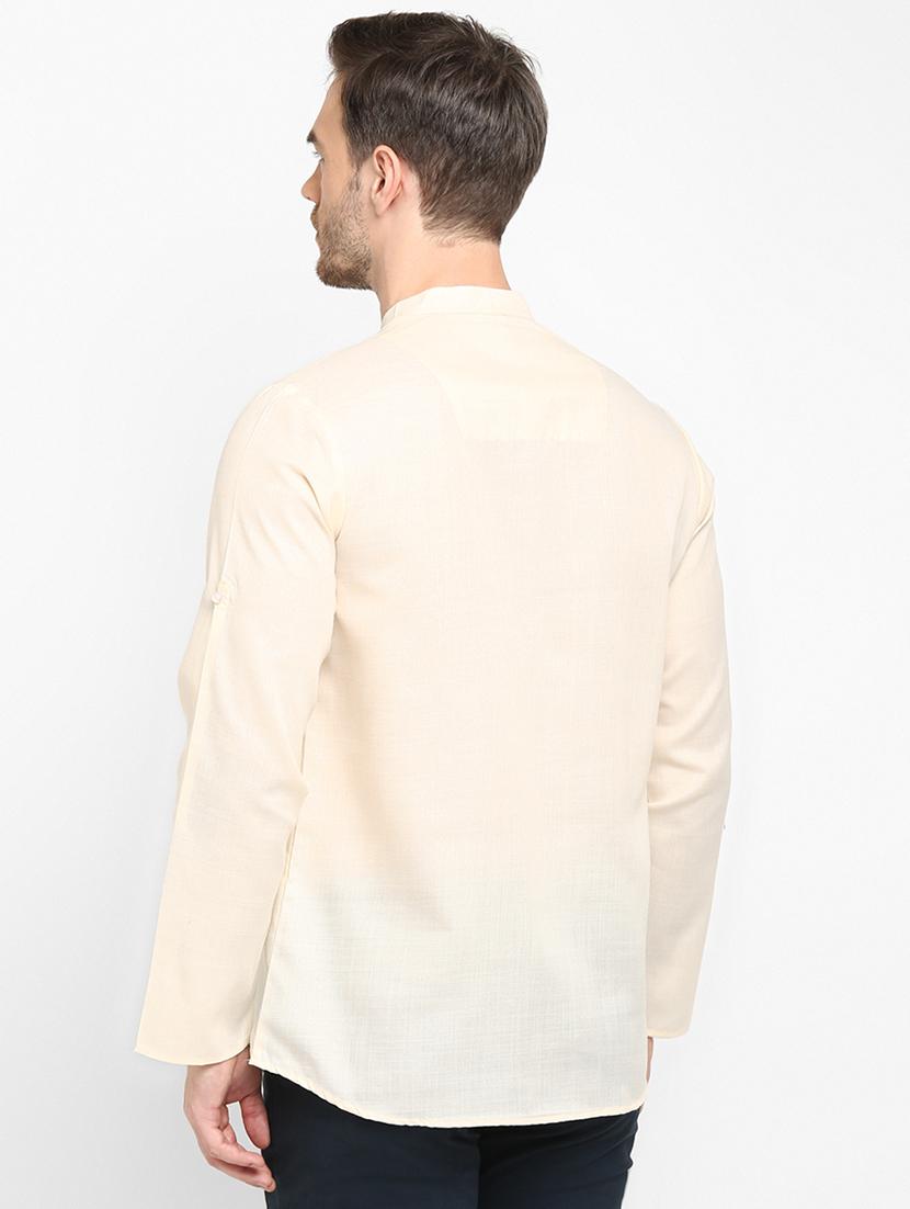 cream solid short kurta - 17733698 - Standard Image - 3
