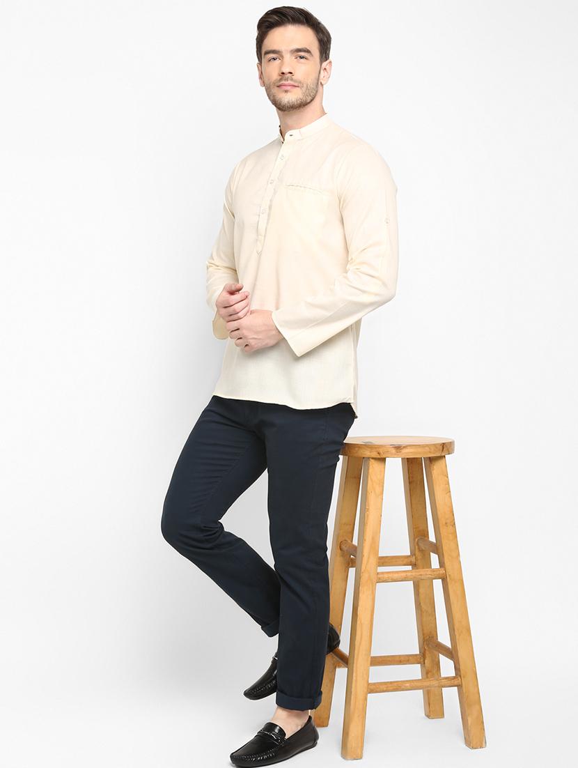 cream solid short kurta - 17733698 - Standard Image - 5