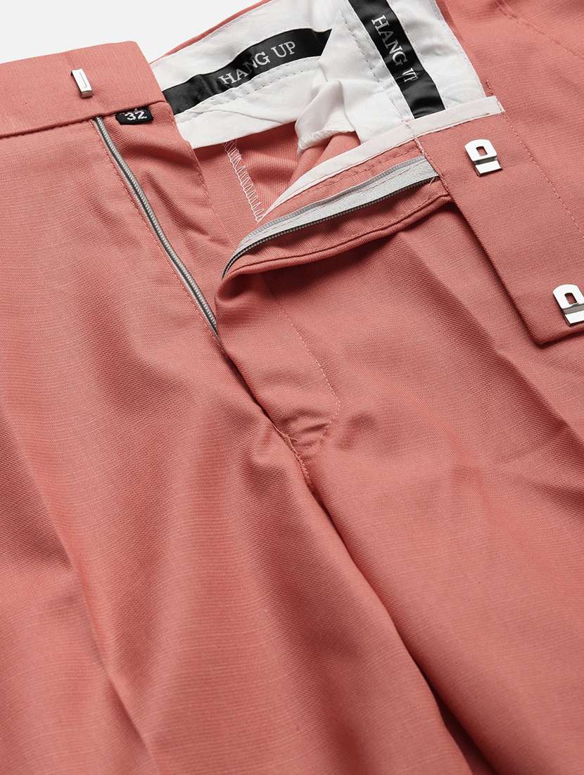 Peach Solid Flat Front Formal Trouser 